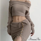 Off-Shoulder Knitted High-Waist Suit
