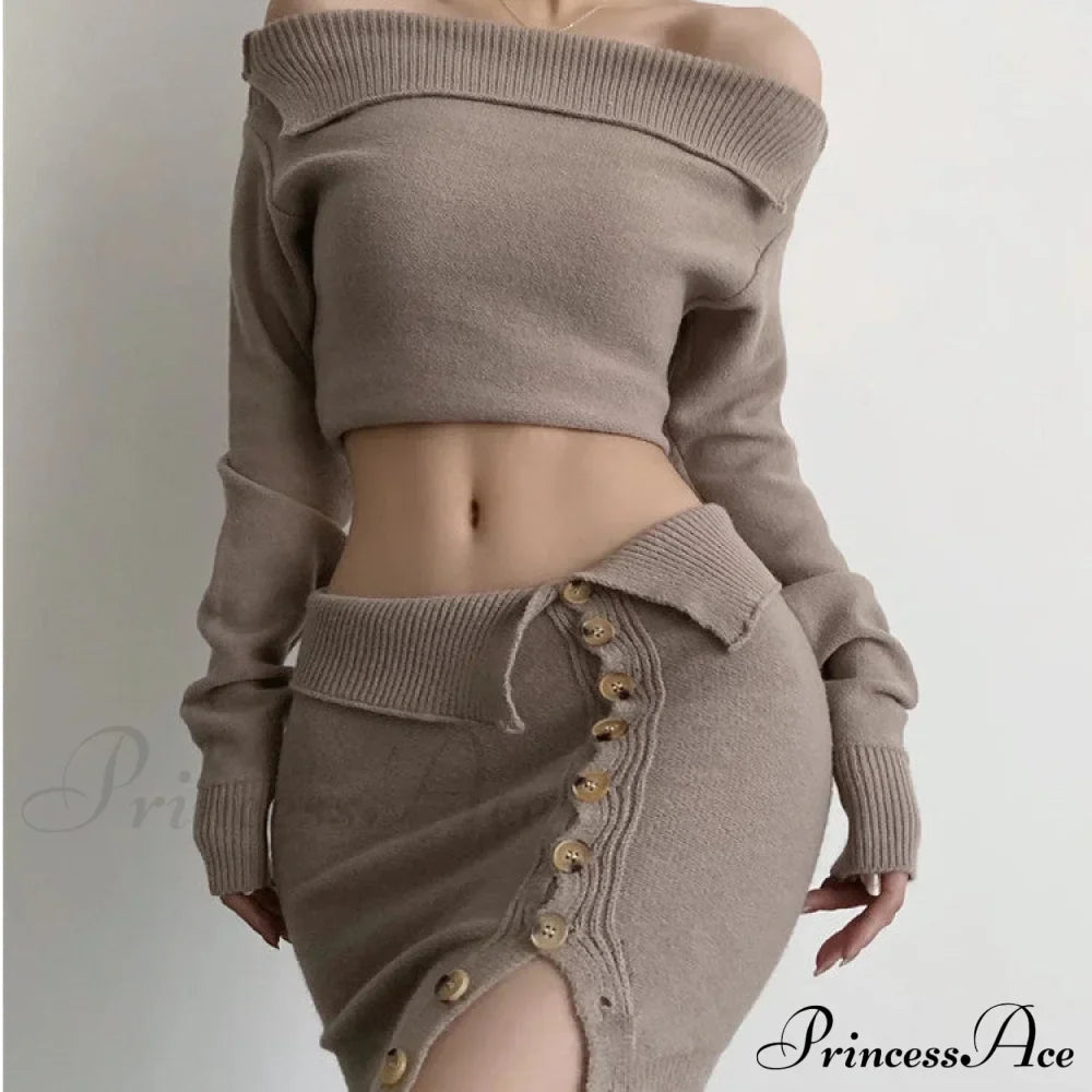 Off-Shoulder Knitted High-Waist Suit