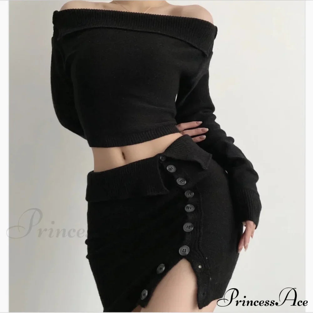 Off-Shoulder Knitted High-Waist Suit