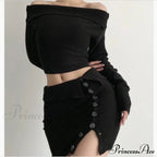 Off-Shoulder Knitted High-Waist Suit
