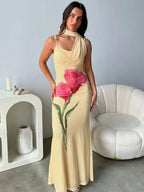 Yellow Off Shoulder Print Maxi Dress