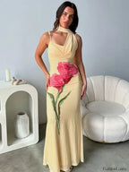 Yellow Off Shoulder Print Maxi Dress
