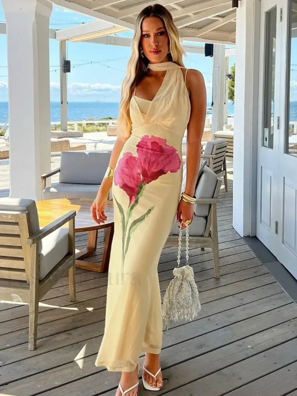 Yellow Off Shoulder Print Maxi Dress