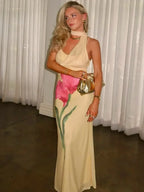 Yellow Off Shoulder Print Maxi Dress