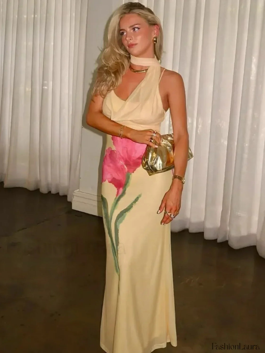 Yellow Off Shoulder Print Maxi Dress