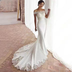Off-Shoulder Satin Lace Mermaid Wedding Dress