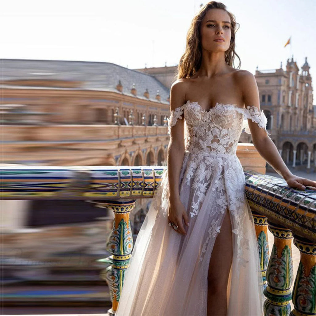 Off-Shoulder Sheer A-Line Wedding Dress
