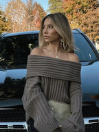 Off Shoulder Striped Long Sleeve Sweater