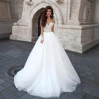 Off-Shoulder V-Neck Sheer Wedding Dress