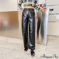 Office Lady Casual Real Sheepskin Wide Leg Genuine Leather Loose Fit Pants
