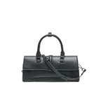 Faux Leather Baguette Bag with Top Handle - Black