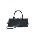 Faux Leather Baguette Bag with Top Handle - Black