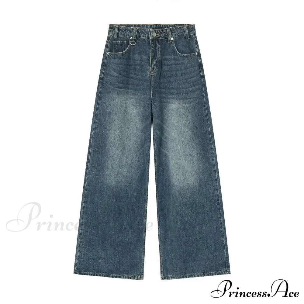 Old Male Pants Summer Blue Washed Denim Casual Menwear Wide Leg Trousers 2024 New Fashion Jeans