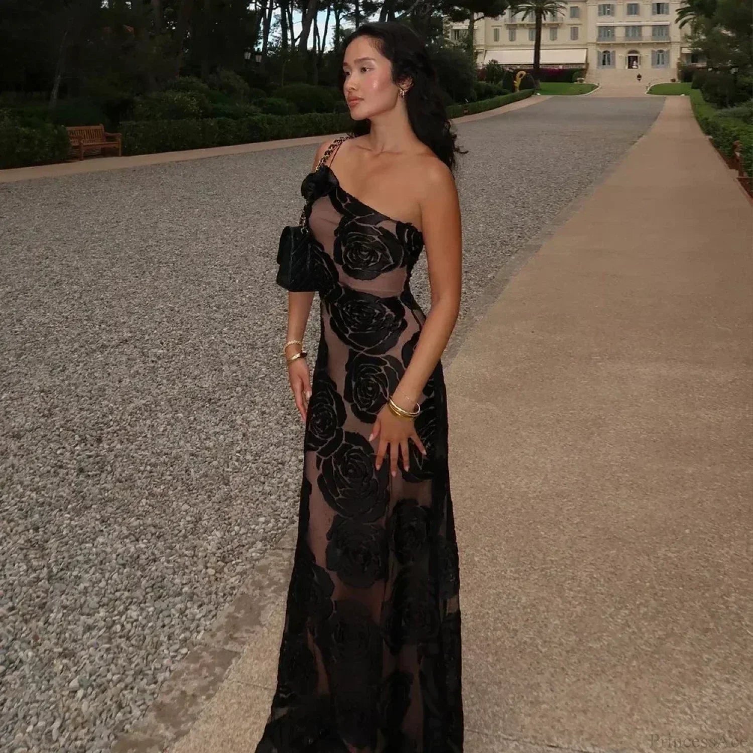 One Shoulder Mesh Bodycon Party Dress