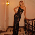 One Shoulder Mesh Maxi Party Dress