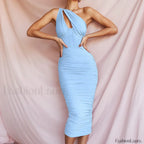 One-Shoulder Mesh Midi Dress