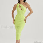 One-Shoulder Mesh Midi Dress