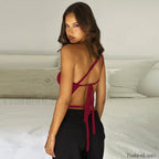 One Shoulder Solid Color Lace-Up Irregular Short Crop Top