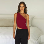 One Shoulder Solid Color Lace-Up Irregular Short Crop Top