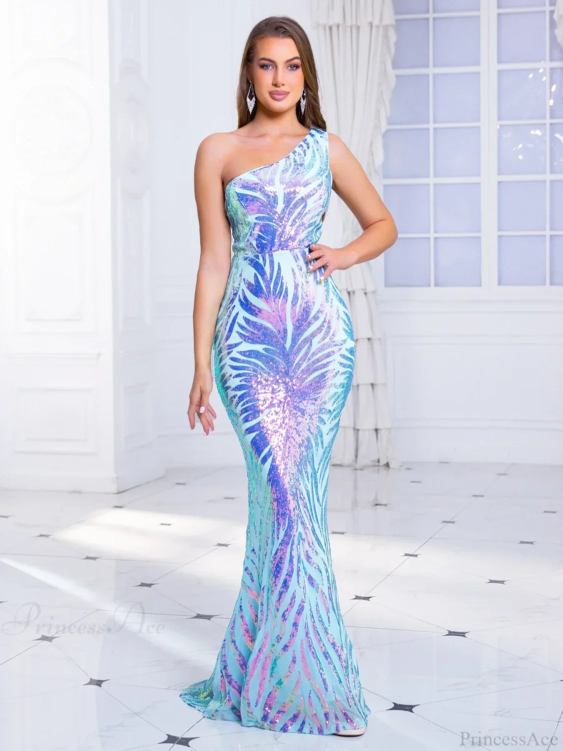 One-Shoulder Stretch Sequin Party Dress