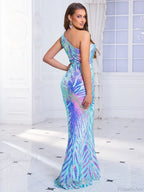 One-Shoulder Stretch Sequin Party Dress