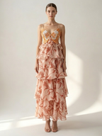 Vacation Dresses Maxi Backless Ruffles Sleeveless V-Neck Chic Orange Red Dresses