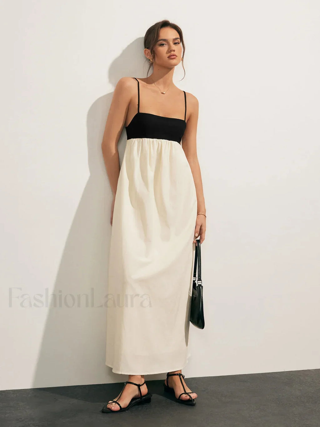 Beige Open Back Contrast Pocket Long Dress