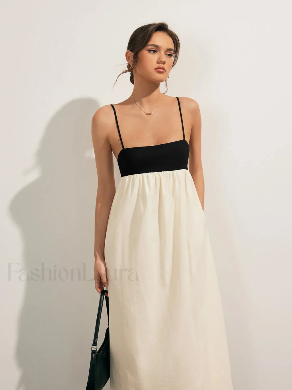 Beige Open Back Contrast Pocket Long Dress
