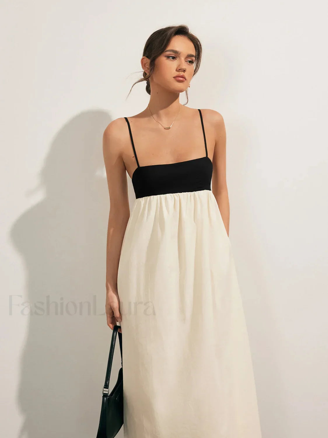 Beige Open Back Contrast Pocket Long Dress