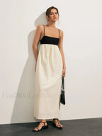Beige Open Back Contrast Pocket Long Dress