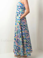 Open Back Floral Zipper Maxi Dress