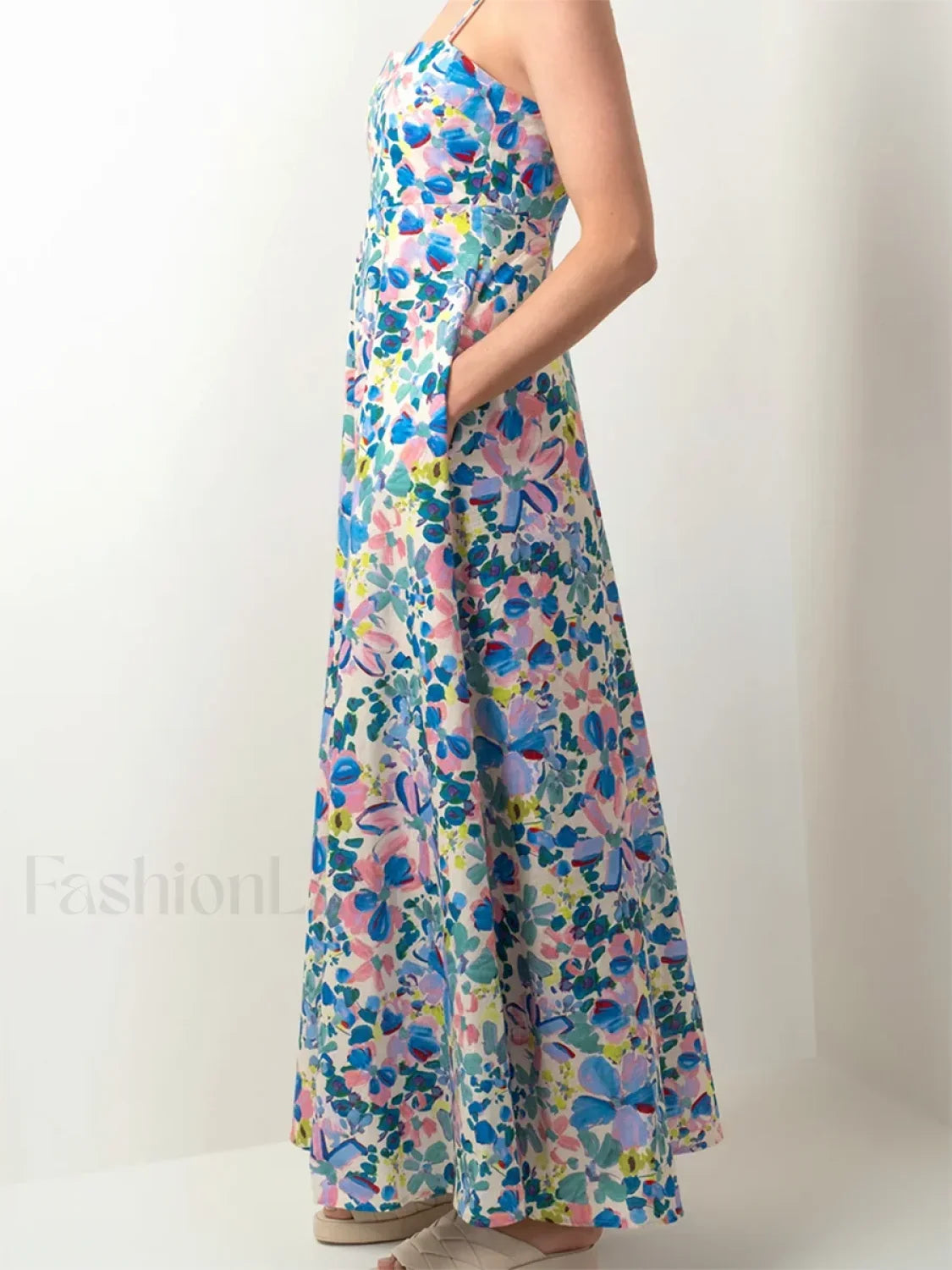 Open Back Floral Zipper Maxi Dress