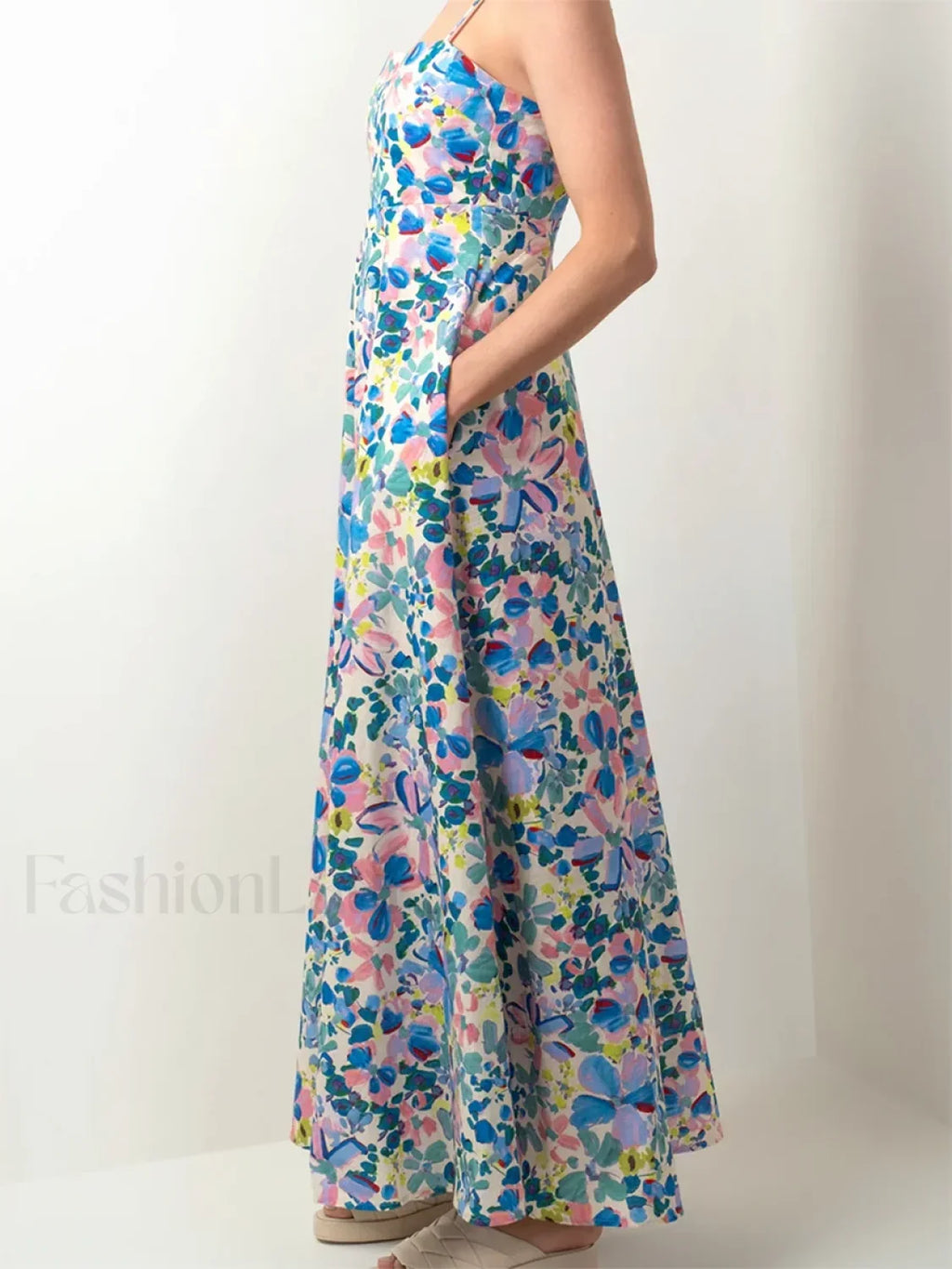 Open Back Floral Zipper Maxi Dress
