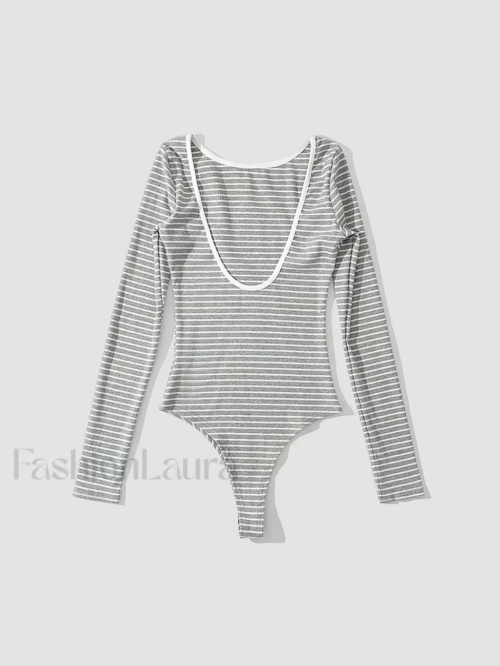 Open Back Stripe Long Sleeve Bodysuit