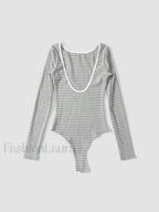 Open Back Stripe Long Sleeve Bodysuit