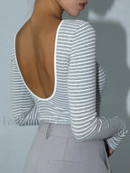 Open Back Stripe Long Sleeve Bodysuit