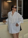 Oversize White Lapel Full Sleeve Side Split Blouse