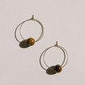 Oversized Tigers Eye Beaded Hoop Earrings with 18K Gold Plated Ring