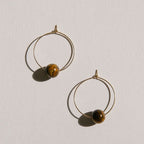 Oversized Tigers Eye Beaded Hoop Earrings with 18K Gold Plated Ring