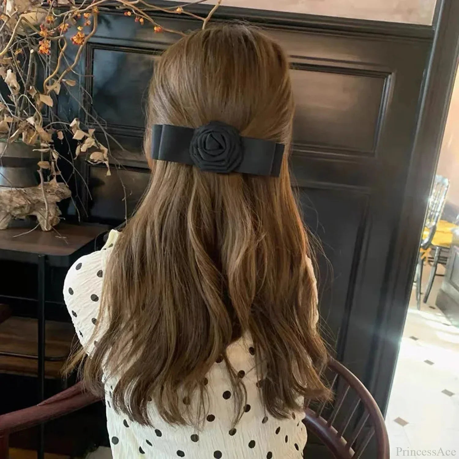 Oversized Bow Knot Fabric Rose Top Clip Hair Accessory for Christmas