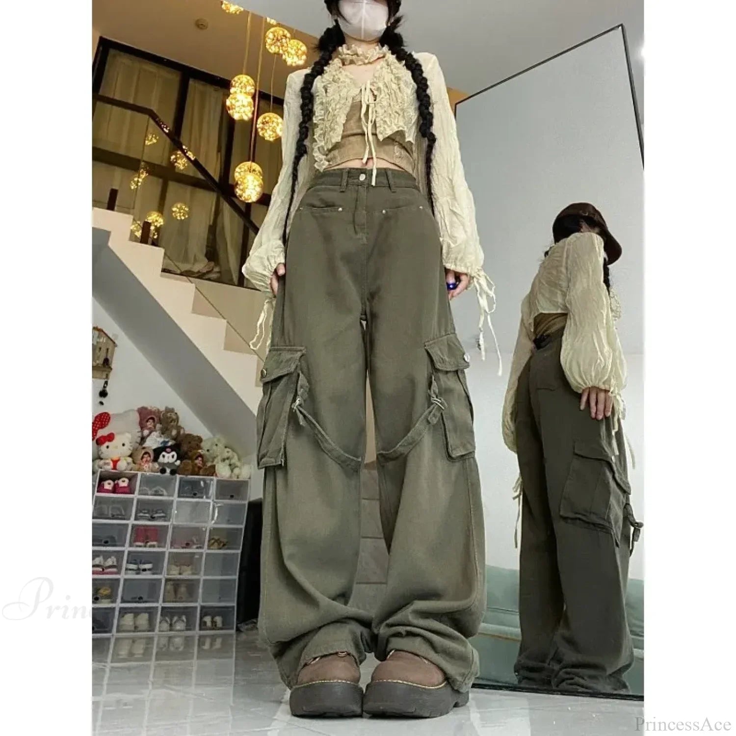 Oversized Cargo Denim Jeans Women Pants