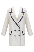 Oversized Contrast Label Long Sleeve Double Breasted Blazer Mini Dress - White