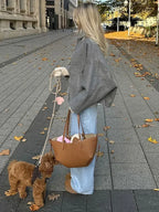 Oversized Grey Drawstring Woolen Coat