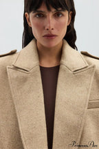 Oversized Notch Lapel Epaulette Woolen Blazer