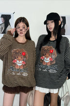 Oversized Striped Exploding Afro Hello Kitty Print Sweatshirt