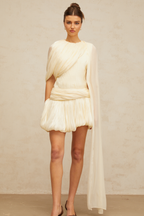 Cyrielle Pleated Mini Dress with Ribbon Design Accent