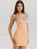 Orange Panelled Backless Stretch Mini Dress