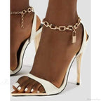 Party Ankle Chain Lock Decor Slingback High Heel Sandals Going Out Pointed Toe Thin Heeled High Heel