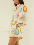 Patchwork Belt Lantern Shorts Two Piece Set