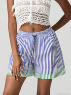 Patchwork Drawstring Wide Leg Short